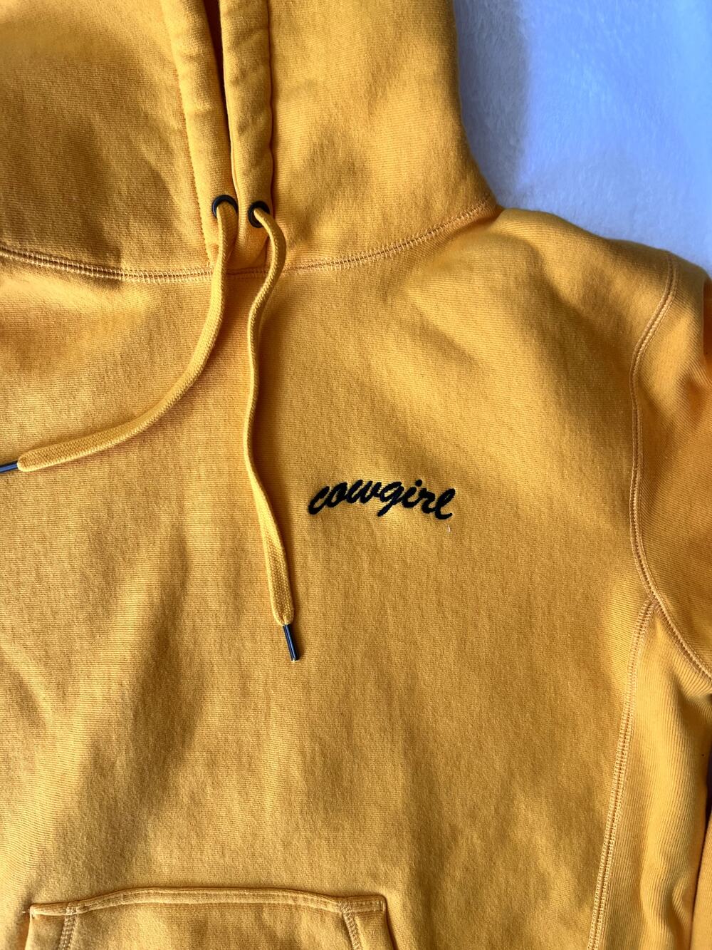 Cowgirl Blue Co Yellow Embroidered Script Hoodie Medium